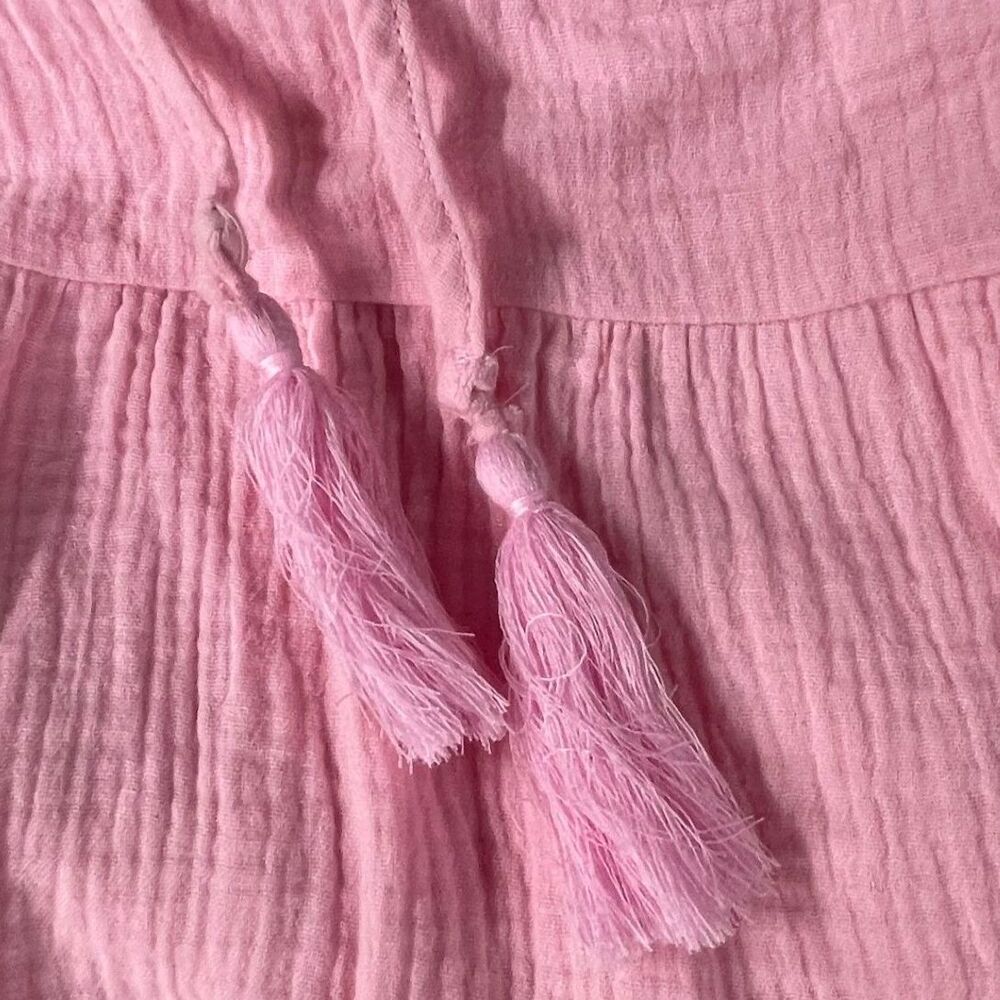 R Vivimos Pink Gauze Babydoll Tunic Dress Tassel Tiered Boho Small - Picture 6 of 8